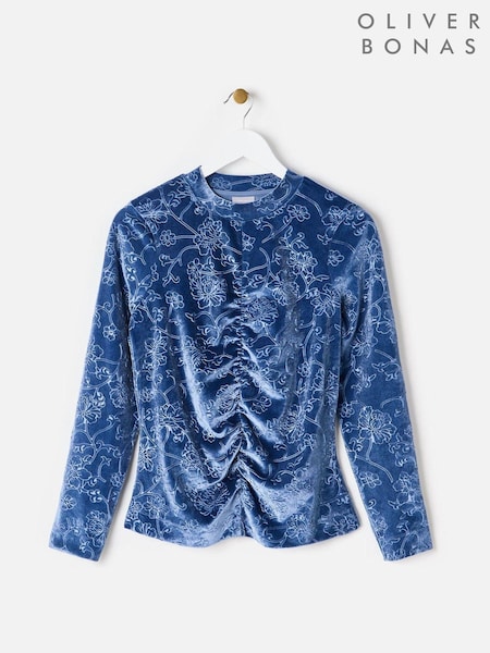 Oliver Bonas Blue Embossed Velvet Top (AW8355) | €27