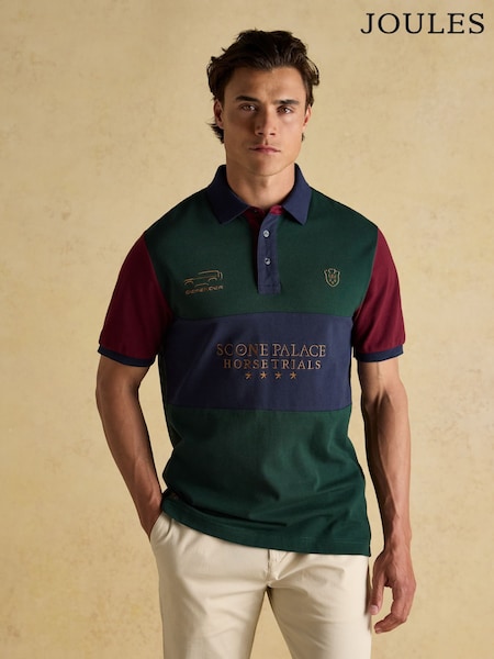 Joules Official Scone Green Colourblock Pique Polo Shirt (AW8368) | €71.95