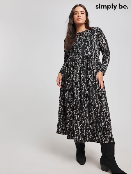 Simply Be Black Supersoft Boat Neck Midi Dress (AW8395) | €36