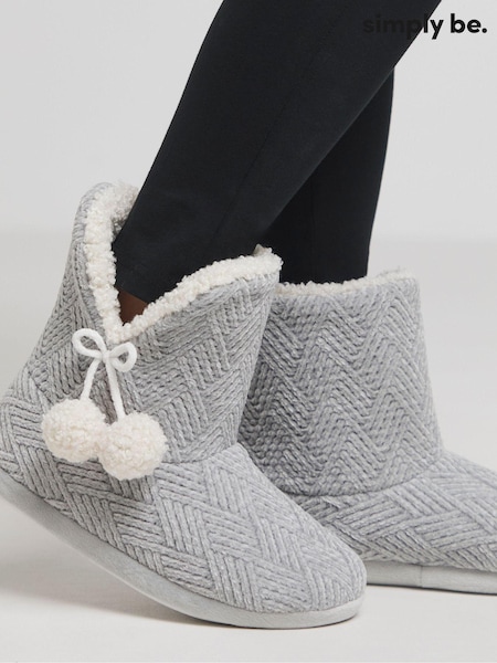 Simply Be Grey Bootie Slippers In Extra Wide Fit (AW8414) | €21