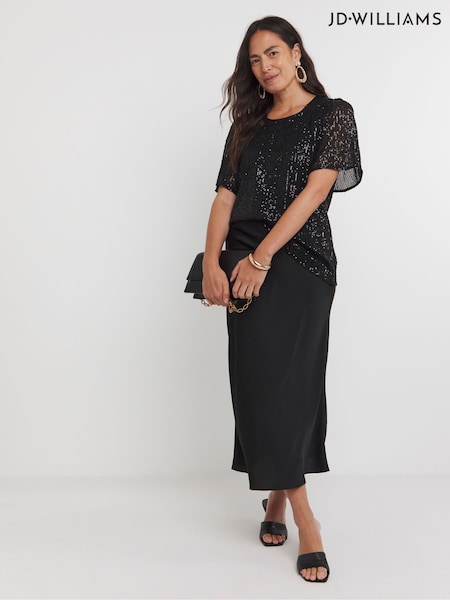 JD Williams Black Sequin Angel Sleeve Top (AW8415) | €37