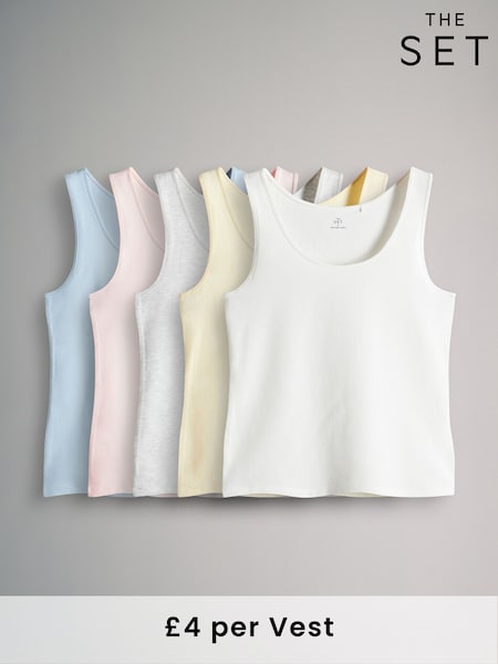 Pale Pink/Grey Marl/Yellow/White/Blue - The Set Syvä O-kaula-aukko Liivit 5 Pack (AW8423) | €32