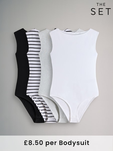 The Set Black/White/Grey Marl/Stripe Boat Neck Bodies 4 Pack (AW8424) | €43