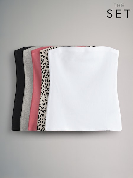 Vaaleanpunainen/Musta/Grey Marl/Valkoinen/Eläinkuosi - The Set Bandeau -toppisetti 5 -pakkaus (AW8426) | €39