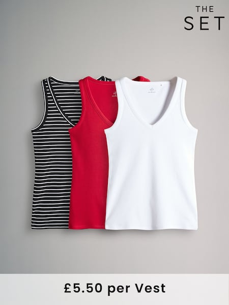 The Set 3 Pack V-Neck Ribbed Vests (AW8431) | €22