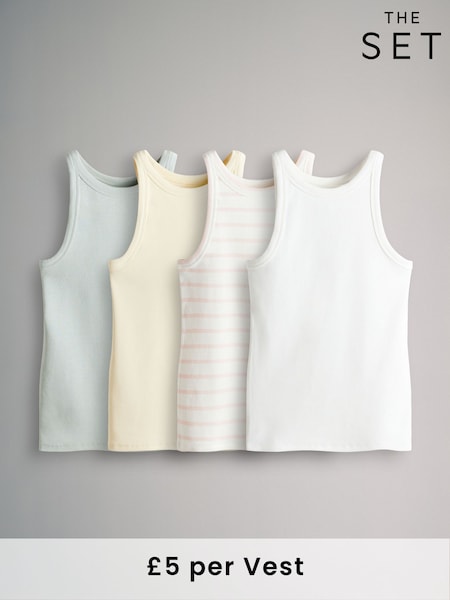 The Set Green/Yellow/Cream/Pink&Cream Stripe 4 Pack Ribbed Racer Vests (AW8432) | €31