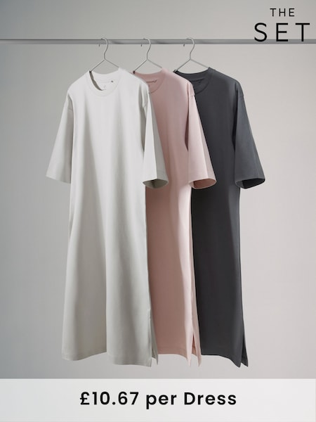 The Set Grey/Pink 3 Pack 100% Cotton Short Sleeve Heavyweight T-Shirt Dress (AW8436) | €45