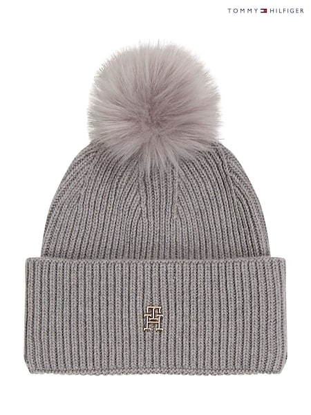 Tommy Hilfiger Grey Pom Pom Beanie With Cashmere (AW8468) | €92
