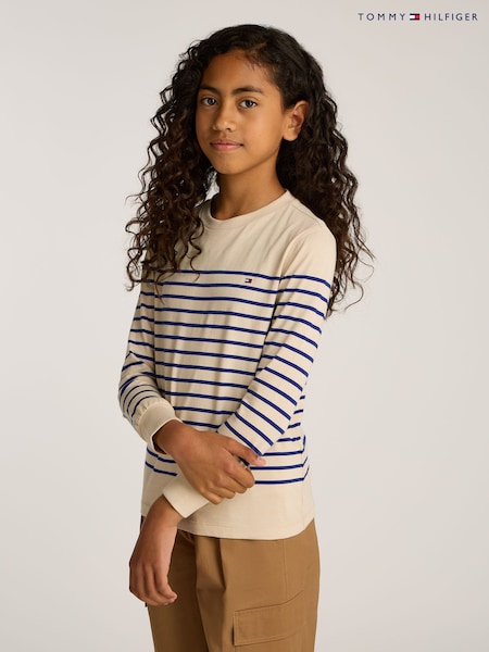 Tommy Hilfiger Unisex Regular Fit 100% Cotton Crew Neck Stripe Long Sleeve T-Shirt (AW8492) | 47 €