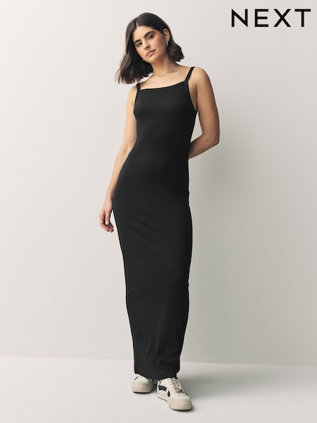 Black Strappy Maxi Length Ribbed Dress (AW8512) | €20