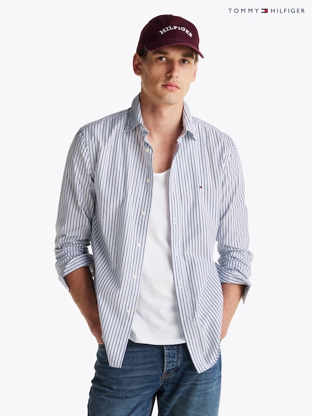 Tommy Hilfiger Blue Regular Fit Flex 100% Cotton Classic Poplin Stripe Shirt (AW8546) | €107