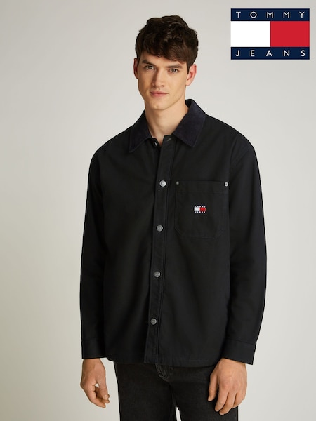 Tommy Jeans Black Relaxed Canvas 100% Cotton Corduroy Overshirt (AW8547) | €66
