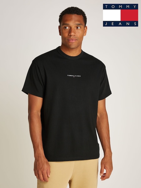 Tommy Jeans Black Relaxed Linear Logo 100% Cotton T-Shirt (AW8552) | €46