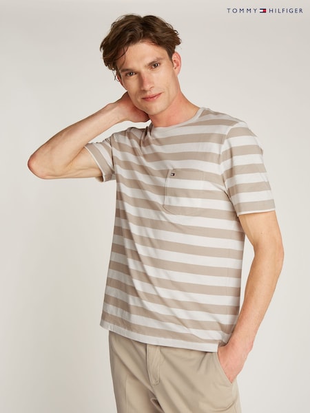 Tommy Hilfiger White Regular Fit Essential 100% Cotton T-Shirt With Patch Chest Pocket (AW8557) | €64