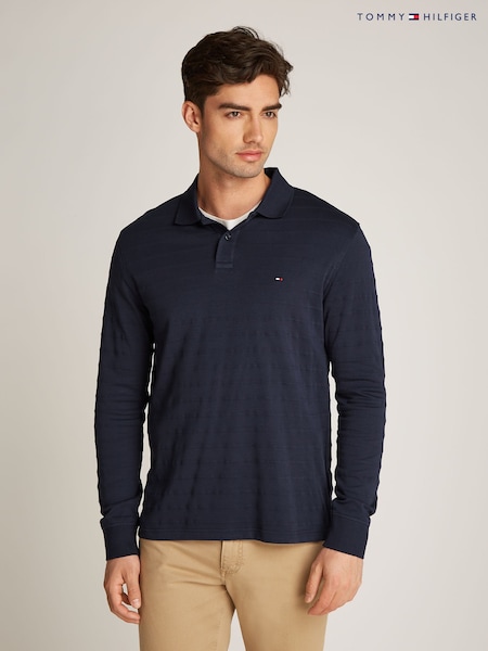 Tommy Hilfiger Blue Regular Fit Jacquard Stripe Long Sleeve 100% Cotton Polo Shirt (AW8566) | €140