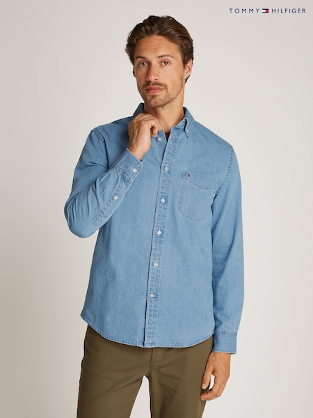 Tommy Hilfiger Blue Regular Fit Denim 100% Cotton Shirt (AW8569) | $175