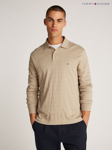 Tommy Hilfiger Natural Regular Fit Jacquard Stripe Long Sleeve 100% Cotton Polo Shirt (AW8585) | AED641