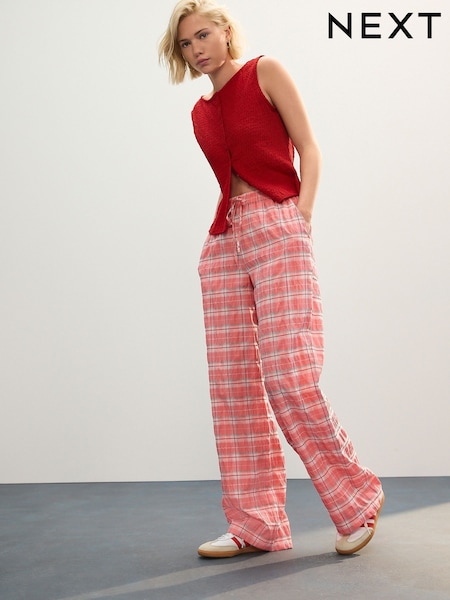 Pink Wide Leg Pull On Check Trousers (AW8638) | €38