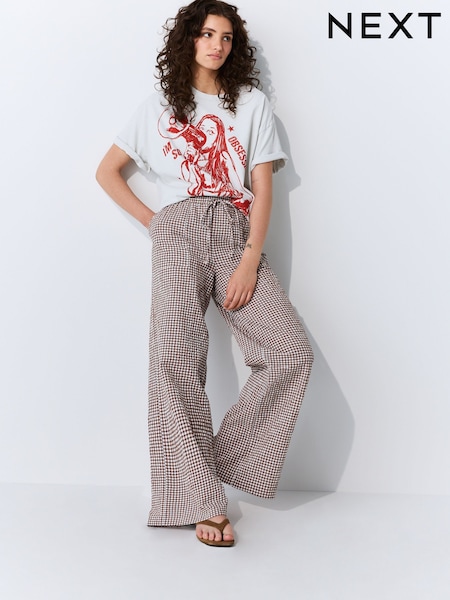 Chocolate/Ecru Textured Gingham Wide Leg Trousers (AW8651) | €36