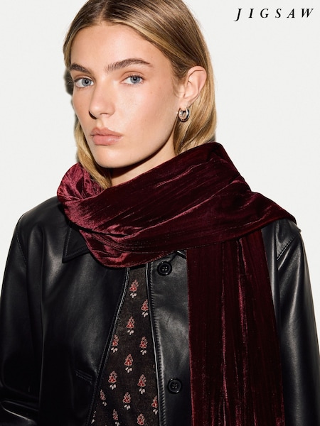 Roșu - Jigsaw Velvet Plisse Scarf