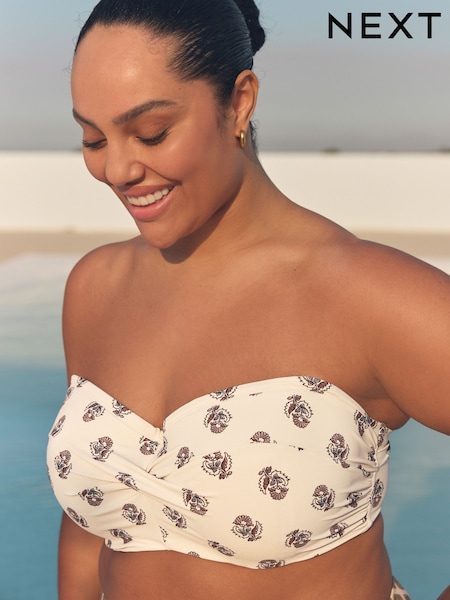 Cream Woodblock F-K Twist Bandeau Wired Bikini Top (AW8665) | €59.50