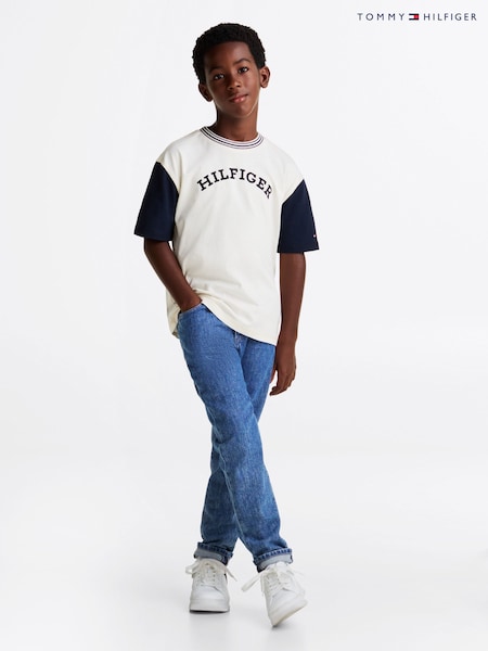 Tommy Hilfiger Blue Archive Fit 100% Cotton T-Shirt With Monotype Flock Graphic (AW8703) | €34