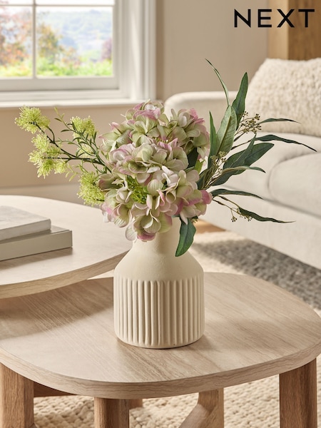 Green Artificial Hydrangea Arrangement In Ribbed Pot (AW8756) | €74