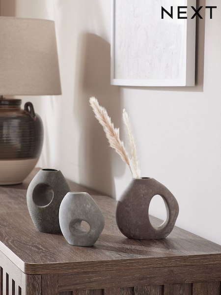 Grey/Brown Loxley Textured Set of 3 Ceramic Vase (AW8763) | €26