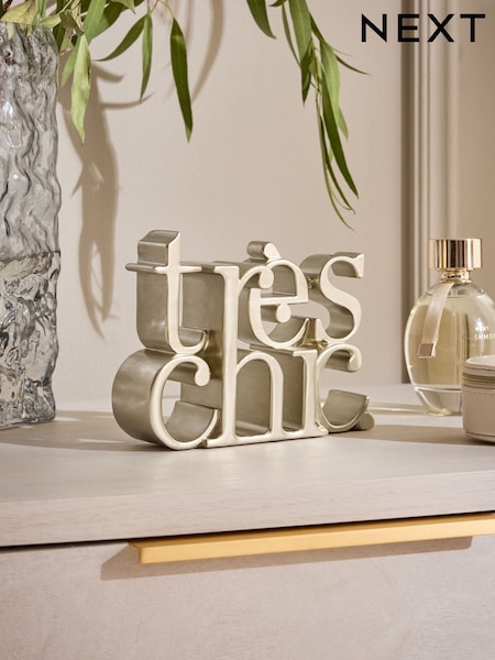Gold Très Chic Slogan Word Block Ornament (AW8774) | €18