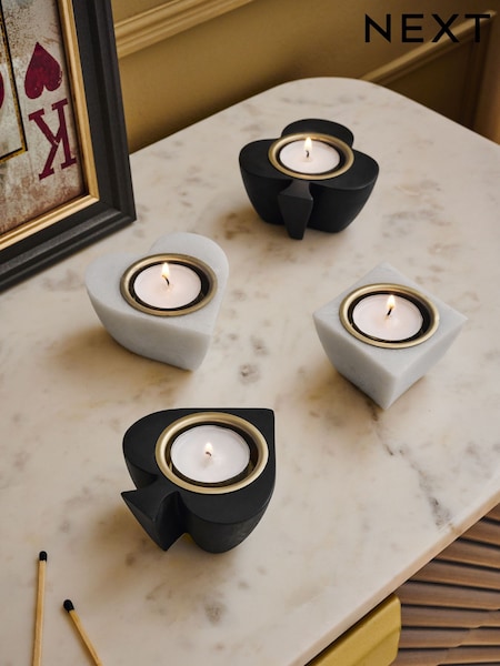 Black/White Faux Marble Suit of Cards Tea Light Holders (AW8788) | €28
