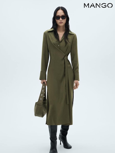 Mango Green Wrap Shirt Midi Dress (AW8824) | €34