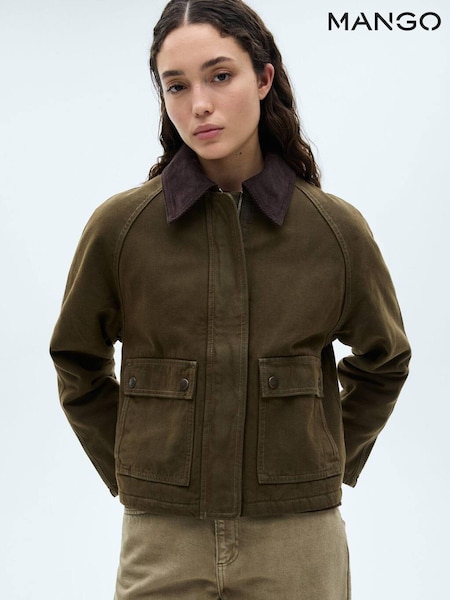 Mango Brown Cropped Denim Barn Parka Jacket With Contrasting Collar (AW8828) | €54