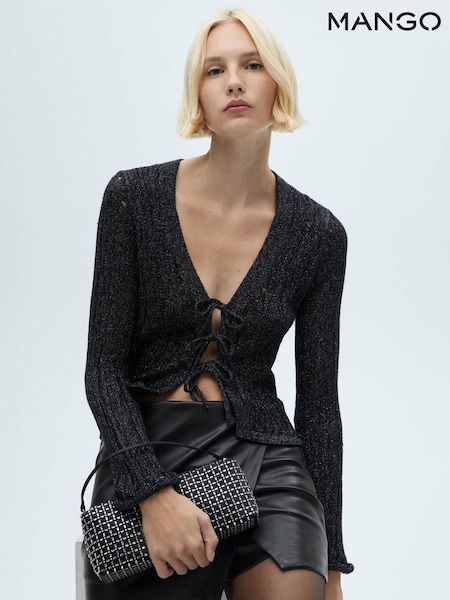 Mango Black Sparkle Cardigan With Bows (AW8836) | €27
