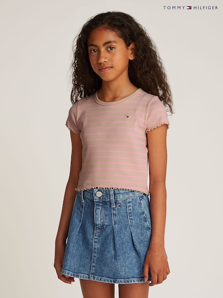 Roz - Tommy Hilfiger Striat Mânecă scurtă Knit Top (AW8850) | 134 LEI