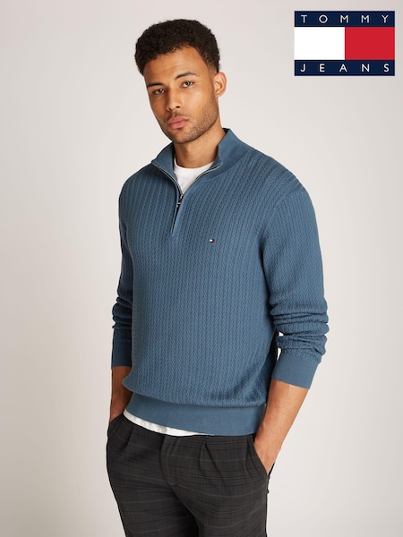 Синій - Джемпер Tommy Hilfiger Herringbone 100% Cotton Zip (AW8854) | 7 810 грн
