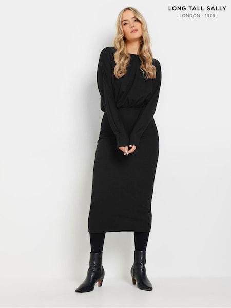 Long Tall Sally Black Textured Batwing Midi Dress (AW8903) | €50
