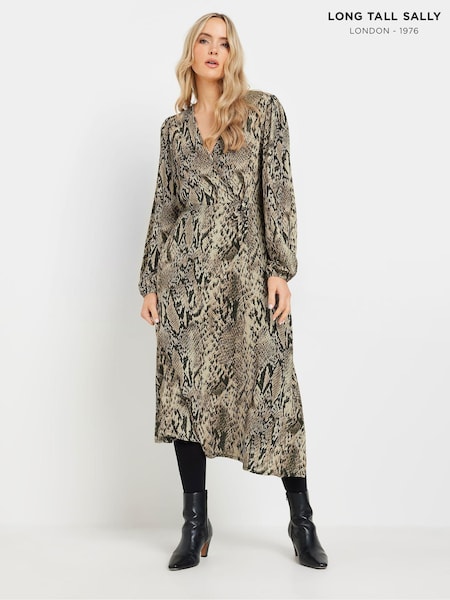Long Tall Sally Snake Print Wrap Midi Dress (AW8907) | ‏196‏₪