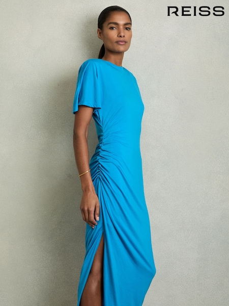 Reiss Bright Blue Tulia Modal-Blend Ruched Midi Dress (AW8915) | €225