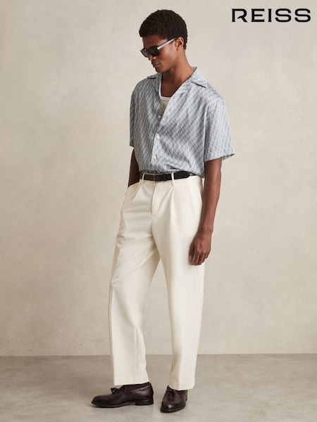 Reiss Blue Relic Monogram-Print Cuban-Collar Shirt (AW8917) | €149