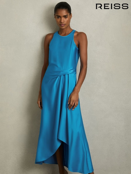 Синий - Reiss Micah Satin Drape Tuck Midi Dress (AW8918) | €241