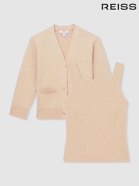 Camel - Reiss Harper Compact Knit Top And Cardigan Set (AW8921) | € 103
