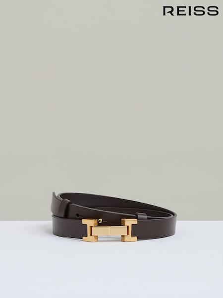 Reiss Chocolate Hayley Leather Square Hinge Belt (AW8922) | €87