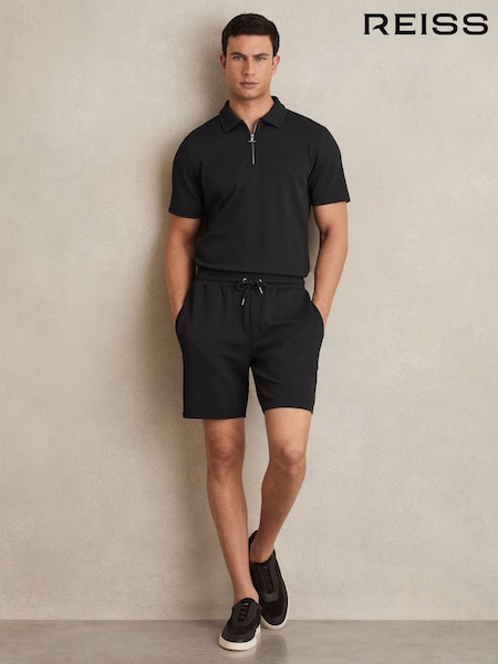 Reiss Black Amarillo Textured Drawstring Shorts (AW8928) | 500 QAR