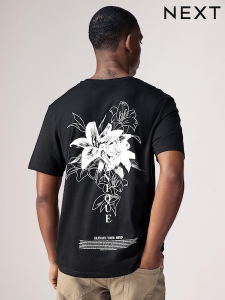 Black Flower Regular Fit Graphic Print T-Shirt (AW8946) | 89 QAR