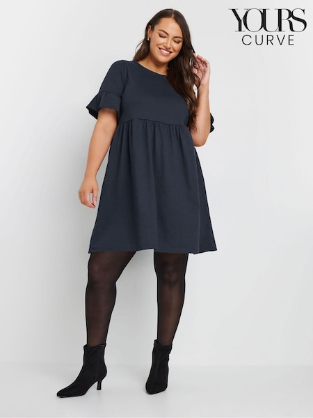 Yours Curve Blue Frill Sleeve Smock Tunic Dress (AW8971) | €35
