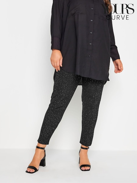 Yours Curve Black Glitter Tapered Trousers (AW8972) | 5,920 ISK