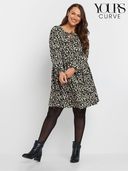 Yours Curve Leopard Print Textured Midi Dress (AW8973) | 253 LEI