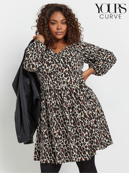 Yours Curve Leopard Print Textured Midi Dress (AW8974) | ‏198 د.إ.‏