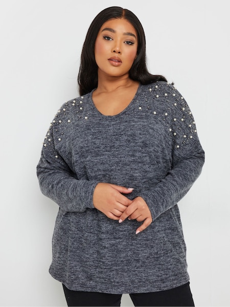 Yours Curve Blue Pearl Drop Shoulder Jumper (AW8987) | €43