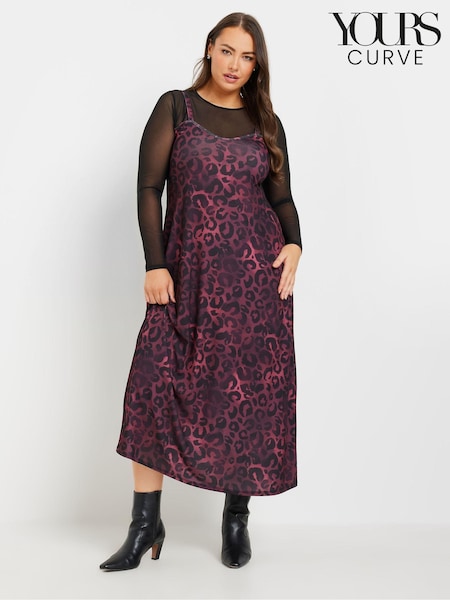 Yours Curve Purple Limited Collection Leopard Print 2-In-1 Dress (AW8989) | €55